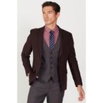 Altınyıldız Classics Erkek Bordo-gri Yünlü Slim Fit Dar Kesim Mono Yaka Desenli Yelekli Takım Elbise - Bordo - Gri - 6 Drop - 50