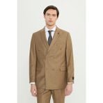 Altınyıldız Classics Erkek Camel Yünlü Slim Fit Dar Kesim Kırlangıç Yaka Kapak Cepli Kruvaze Takım Elbise - Kahverengi