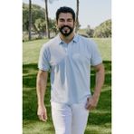 Altınyıldız Classics Erkek Çekmeyen Pamuklu Kumaş Slim Fit Dar Kesim Açık Mavi Kıvrılmaz Polo Yaka Tişört