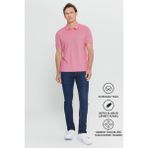 Altınyıldız Classics Erkek Çekmeyen Pamuklu Kumaş Slim Fit Dar Kesim Fuşya-Beyaz Kıvrılmaz Polo Yaka Tişört - Fuşya - Beyaz