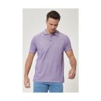Altınyıldız Classics Erkek Çekmeyen Pamuklu Kumaş Slim Fit Dar Kesim Mor-Beyaz Kıvrılmaz Polo Yaka Tişört - Mor - Beyaz