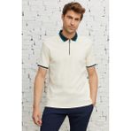 Altınyıldız Classics Erkek Ekru Lacı Regular Fit Rahat Kesim Polo Yaka %100 Pamuk Tişört - XL - Ekru - Lacivert