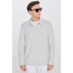 Altınyıldız Classics Erkek Gri %100 Pamuk Triko Sweatshirt Uzun Kollu Slim Fit Dar Kesim Polo Yaka Jakarlı - XL
