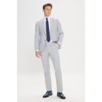Altınyıldız Classics Erkek Gri-Lacivert Ekstra Slim Fit Kırlangıç Yaka Çizgili Takım Elbise - Gri - Lacivert - 6 Drop - 54