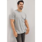Altınyıldız Classics Erkek Gri Melanj Pamuklu Slim Fit Dar Kesim Bisiklet Yaka Tişört - XXL