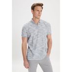 ALTINYILDIZ CLASSICS Erkek Gri Melanj-Siyah Slim Fit Dar Kesim%100 Pamuk Jakarlı Polo Yaka Tişört