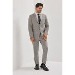 Altınyıldız Classics Erkek Gri Slim Fit Dar Kesim Mono Yaka Beli Bağlamalı Kapak Cepli Esnek Takım Elbise - 6 Drop - 54