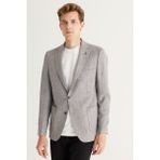 ALTINYILDIZ CLASSICS Erkek Gri Slim Fit Dar Kesim Mono Yaka Desenli Blazer Ceket - 46-6N