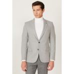 ALTINYILDIZ CLASSICS Erkek Gri Slim Fit Dar Kesim Mono Yaka Desenli Yünlü Blazer Ceket - 48-6N