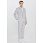 Altınyıldız Classics Erkek Gri Slim Fit Kırlangıç Yaka Kapak Cepli Kruvaze Takım Elbise - 6 Drop - 52