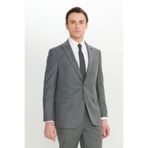 ALTINYILDIZ CLASSICS Erkek Gri Yün Slim Fit Dar Kesim Kırlangıç Yaka Kapak Cepli Takım Elbise