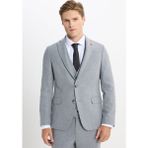 Altınyıldız Classics Erkek Gri Yünlü Slim Fit Dar Kesim Mono Yaka Desenli Yelekli Takım Elbise - 6 Drop - 50