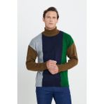 Altınyıldız Classics Erkek Haki-lacivert Oversize Fit Bol Kesim Tam Balıkçı Yaka Şardonlu Yumuşak Dokulu Triko Kazak - Renkli - XL