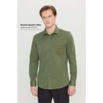 Altınyıldız Classics Erkek Haki Pamuklu Tailored Slim Fit Dar Kesim Klasik Yaka Armürlü Cepli Gömlek - XL