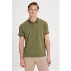 ALTINYILDIZ CLASSICS Erkek Haki Slim Fit Dar Kesim %100 Pamuk Polo Yaka Armürlü Tişört