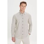 ALTINYILDIZ CLASSICS Erkek Haki Slim Fit Dar Kesim Düğmeli Yaka Pamuklu Oxford Gömlek