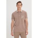 ALTINYILDIZ CLASSICS Erkek Koyu Bej Slim Fit Dar Kesim %100 Pamuk Baskılı Polo Yaka Tişört - XL