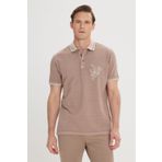 ALTINYILDIZ CLASSICS Erkek Koyu Bej Slim Fit Dar Kesim %100 Pamuk Baskılı Polo Yaka Tişört