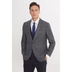 ALTINYILDIZ CLASSICS Erkek Koyu Lacivert-Beyaz Slim Fit Mono Yaka Kareli Kapak Cepli Yelekli Takım Elbise