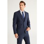 ALTINYILDIZ CLASSICS Erkek Koyu Lacivert Recycle Slim Fit Dar Kesim Mono Yaka Yelekli Kareli Takım Elbise, Koyu Lacivert, 46-6 Drop