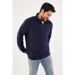 Altınyıldız Classics Erkek Lacivert Anti-pilling Tüylenme Yapmayan Standart Fit Bato Yaka Soğuk Geçirmez Polar Sweatshirt - 3XL