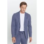 Altınyıldız Classics Erkek Lacivert-Beyaz Slim Fit Mono Yaka Desenli Beli Bağlamalı Takım Elbise - Lacivert - Beyaz - 6 Drop - 48