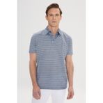 Altınyıldız Classics Erkek Lacivert-Ekru Regular Fit Rahat Kesim %100 Pamuk Çizgili Polo Yaka Tişört - Lacivert - Ekru - 3XL