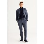 ALTINYILDIZ CLASSICS-Erkek Lacivert-Gri Slim Fit Dar Kesim Kırlangıç Yaka Desenli Takım Elbise (Lacivert-Gri / 46-6 Drop)