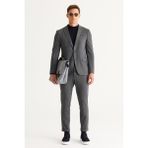 ALTINYILDIZ CLASSICS Erkek Lacivert-Gri Slim Fit Dar Kesim Mono Yaka Desenli Takım Elbise Lacivert-Gri, 50-6 Drop