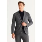 ALTINYILDIZ CLASSICS Erkek Lacivert-Gri Slim Fit Dar Kesim Mono Yaka Desenli Takım Elbise - Lacivert - Gri - 52 - 6 Drop