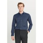 Altınyıldız Classics Erkek Lacivert Kolay Ütülenebilir Slim Fit Dar Kesim Italyan Yaka Armürlü Gömlek