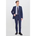 Altınyıldız Classics Erkek Lacivert-Mavi Slim Fit Dar Kesim Mono Yaka Desenli Takım Elbise - Lacivert - Mavi - 8 Drop - 54