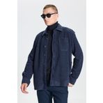 Altınyıldız Classics Erkek Lacivert Oversize Geniş Kesim Klasik Yaka Yünlü Kırçıl Desenli Flanel Kışlık Gömlek Ceket