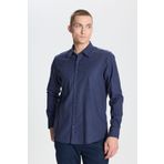 ALTINYILDIZ CLASSICS Erkek Lacivert Pamuklu Flanel Oxford Slim Fit Dar Kesim Gizli Düğmeli Yaka Gömlek