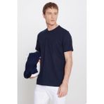 Altınyıldız Classics Erkek Lacivert Pamuklu Slim Fit Bisiklet Yaka Jakarlı Esnek Tişört