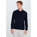 Altınyıldız Classics Erkek Lacivert Pamuklu Slim Fit Dar Kesim Polo Yaka Uzun Kollu Esnek Tişört