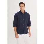 ALTINYILDIZ CLASSICS Erkek Lacivert Slim Fit Dar Kesim Italyan Yaka %100 Pamuk Gofre Gömlek