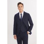 ALTINYILDIZ CLASSICS Erkek Lacivert Slim Fit Dar Kesim Kırlangıç Yaka Desenli Yelekli Takım Elbise