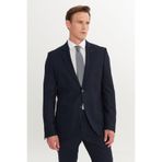 ALTINYILDIZ CLASSICS Erkek Lacivert Slim Fit Dar Kesim Mono Yaka Armürlü Esnek Takım Elbise