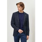 ALTINYILDIZ CLASSICS Erkek Lacivert Slim Fit Dar Kesim Mono Yaka Ekose Desenli Blazer Ceket