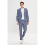 Altınyıldız Classics Erkek Lacivert Slim Fit Mono Yaka Beli Bağlamalı Desenli Takım Elbise - 6 Drop - 48