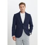 Altınyıldız Classics Erkek Lacivert Yünlü Slim Fit Dar Kesim Mono Yaka Armürlü Torba Cepli Ceket - 46-6N