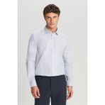 Altınyıldız Classics Erkek Mavi-Beyaz Non-Iron Ütü Gerektirmeyen %100 Pamuk Slim Fit Dar Kesim Klasik Yaka Armürlü Gömlek - Mavi - Beyaz