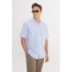 Altınyıldız Classics Erkek Mavi Keten Comfort Fit Rahat Kesim Hawai Yaka Gömlek - 2XL