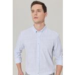 Altınyıldız Classics Erkek Mavi Slim Fit Dar Kesim Düğmeli Yaka Keten Görünümlü %100 Pamuk Flamlı Gömlek