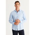 ALTINYILDIZ CLASSICS Erkek Mavi Slim Fit Dar Kesim Klasik Yaka %100 Pamuk Armürlü Gömlek
