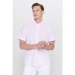 Altınyıldız Classics Erkek Pembe Slim Fit Dar Kesim Gizli Düğmeli Yaka %100 Pamuk Gofre Desenli Kısa Kollu Gömlek