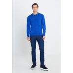 ALTINYILDIZ CLASSICS Erkek Saks Mavi Tüylenme Yapmayan Anti-pilling Standart Fit Normal Kesim Bisiklet Yaka Triko Kazak,2XL