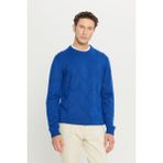 Altınyıldız Classics Erkek Saks Mavi Yünlü Standart Fit Normal Kesim Bisiklet Yaka Jakarlı Triko Kazak - 2XL