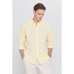 Altınyıldız Classics Erkek Sarı Comfort Fit Rahat Kesim Düğmeli Yaka Casual Keten Gömlek - XL